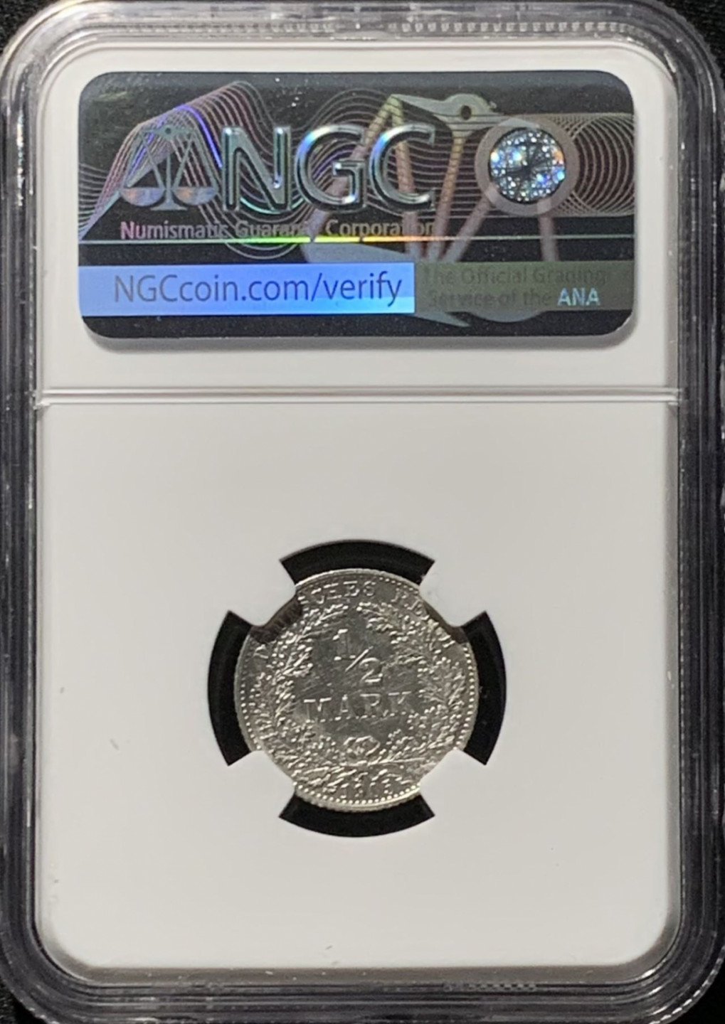 紫瑗钱币——第166期拍卖 德国 1906年 A版 第二帝国 1/2马克 银币 NGC MS62