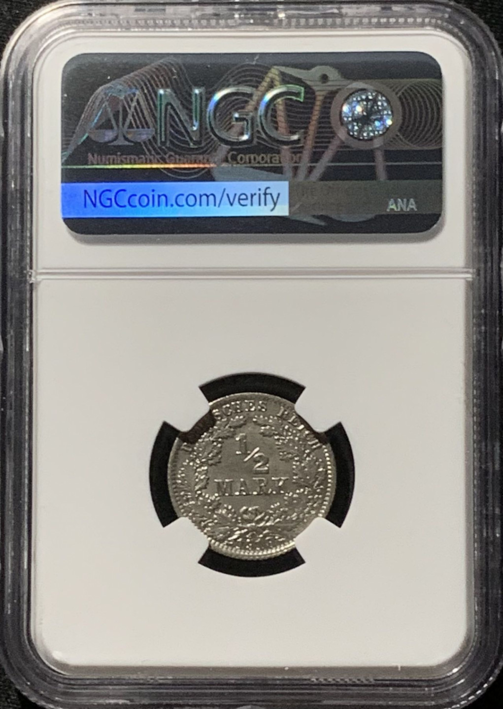 紫瑗钱币——第166期拍卖 德国 1918年 A版 第二帝国 1/2马克 银币 NGC MS62