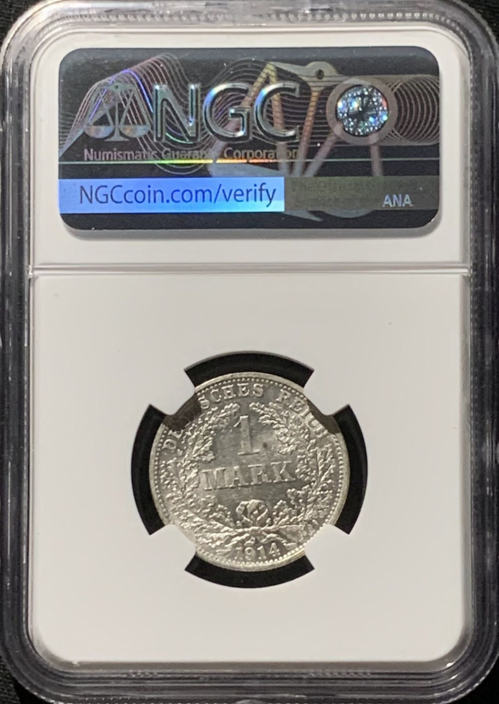 紫瑗钱币——第166期拍卖 德国 1914年 F版 第二帝国 长翅 1马克 银币 NGC MS62