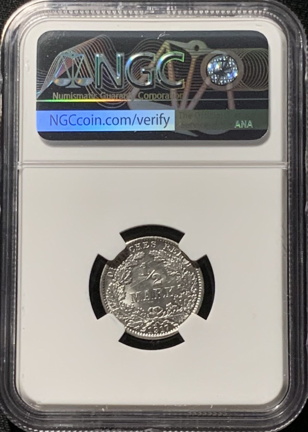 紫瑗钱币——第166期拍卖 德国 1917年 J版 第二帝国 1/2马克 银币 NGC MS61