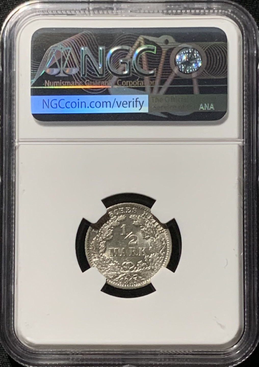 紫瑗钱币——第166期拍卖 德国 1915年 F版 第二帝国 1/2马克 银币 NGC MS63