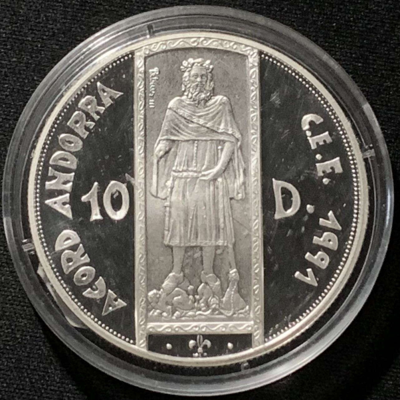 紫瑗钱币——第166期拍卖 安道尔 1994年 关税同盟 10第纳尔 31.47克 0.925银 精制