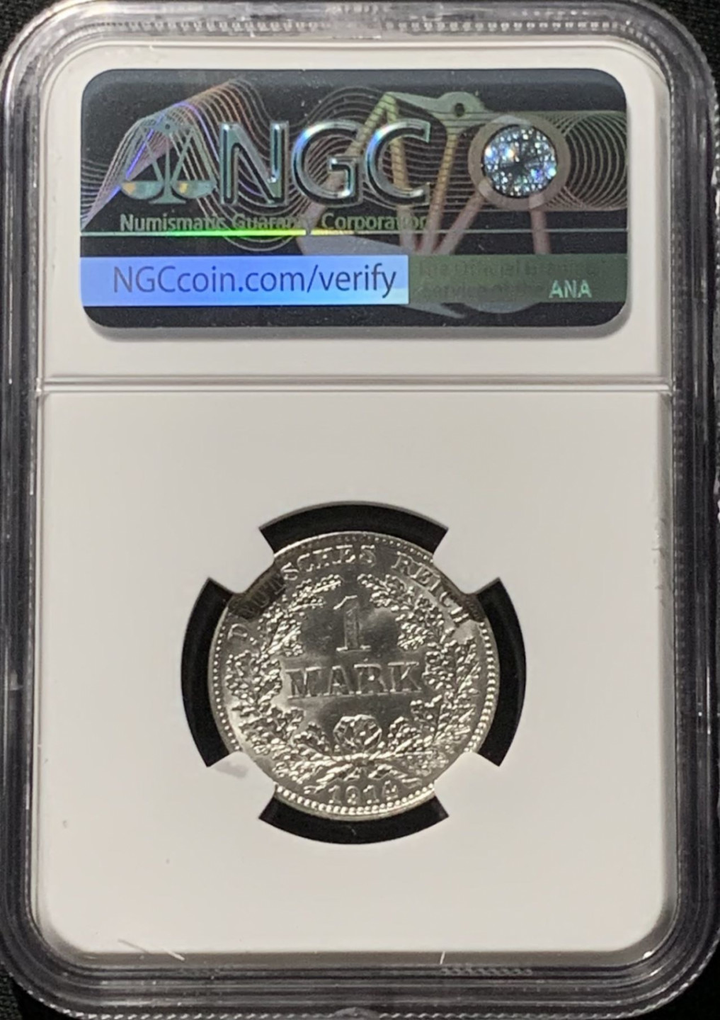 紫瑗钱币——第166期拍卖 德国 1914年 J版 第二帝国 长翅 1马克 银币 NGC MS63