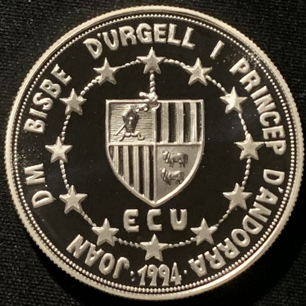紫瑗钱币——第166期拍卖 安道尔 1994年 关税同盟 10第纳尔 31.47克 0.925银 精制