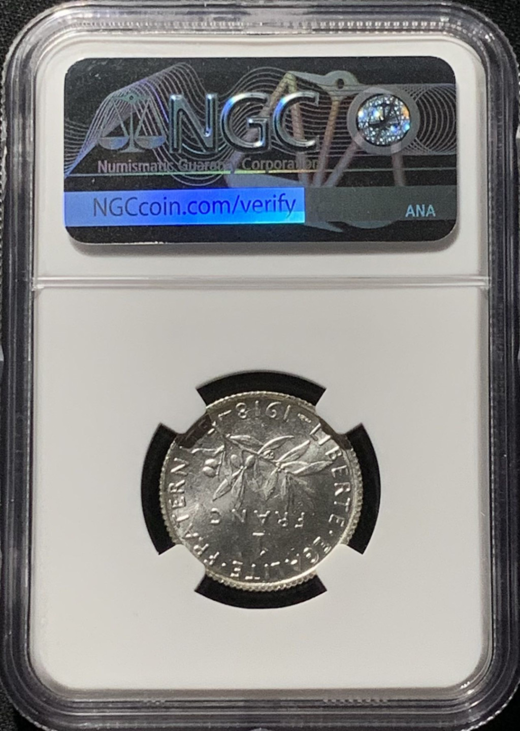 紫瑗钱币——第166期拍卖 法国 1918年 播种女神 1法郎 银币 NGC MS63