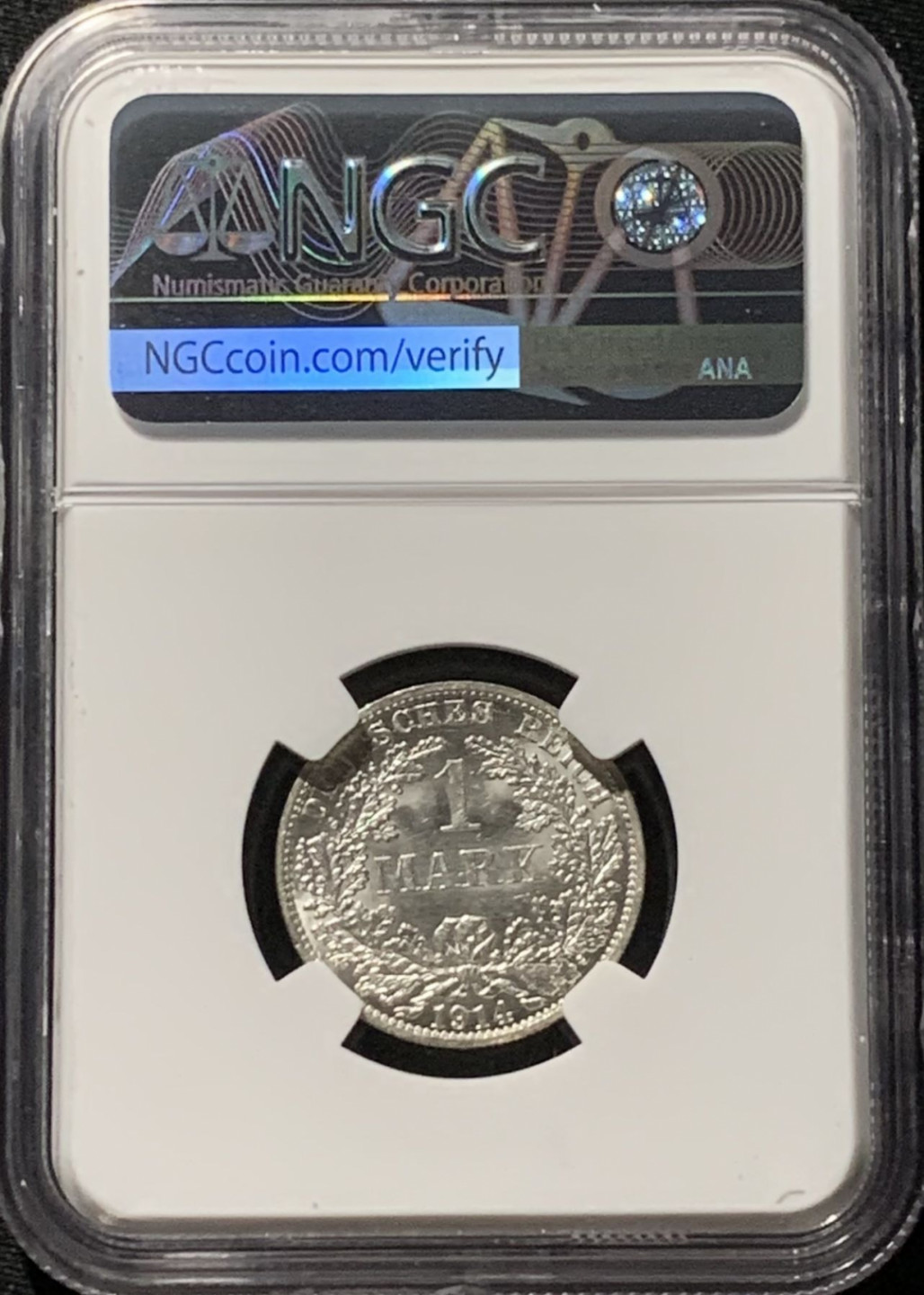 紫瑗钱币——第166期拍卖 德国 1914年 A版 第二帝国 长翅 1马克 银币 NGC MS64