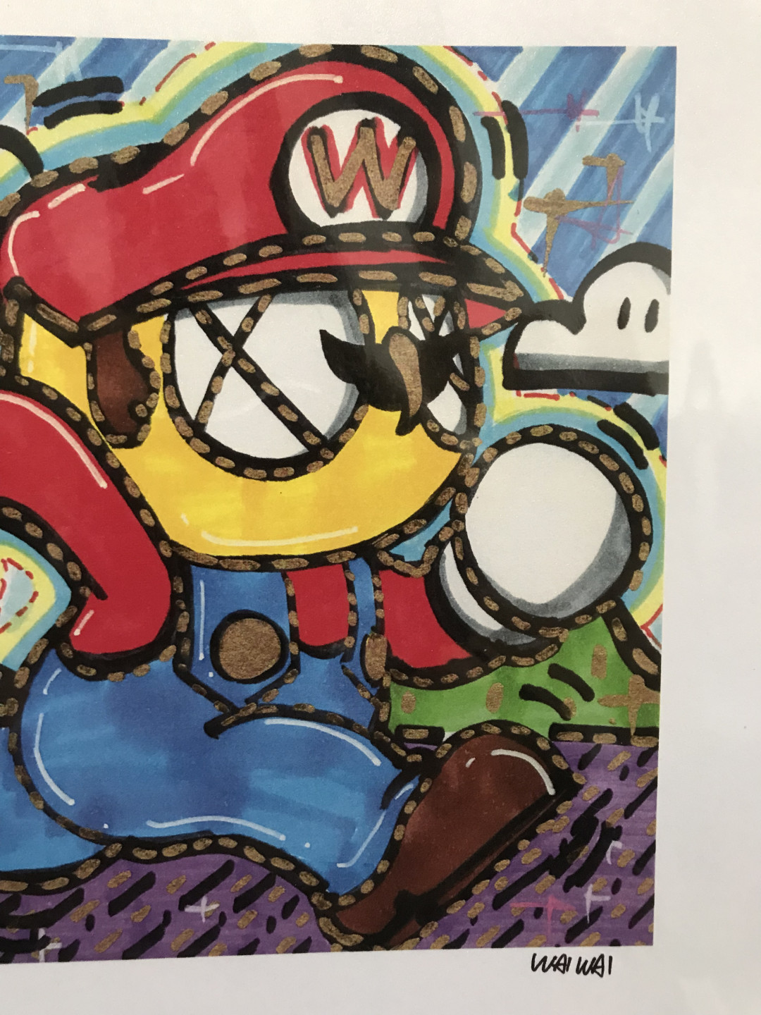 零元拍：歪歪亲笔签名 OWSON系列限量插画复制画《超级玛丽》，尺寸约22/22厘米，拍品不含镜框