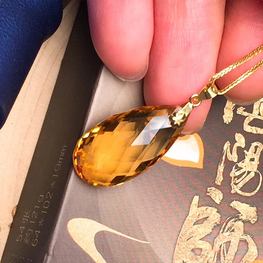 天然巴西黄水晶刻面水滴吊坠