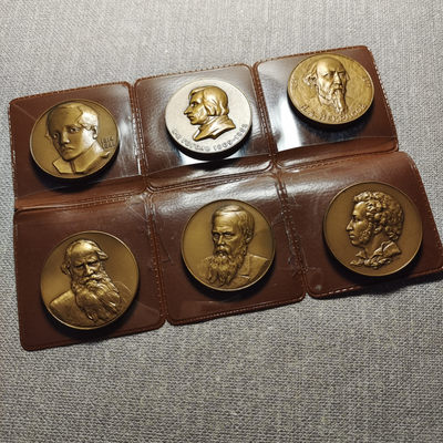0起1加-纯粹捡漏拍-62场 - 俄国伟大文学家系列纪念章6枚套装-果戈里/托尔斯泰/陀思妥耶夫斯基/涅克拉索夫/莱蒙托夫/普希金