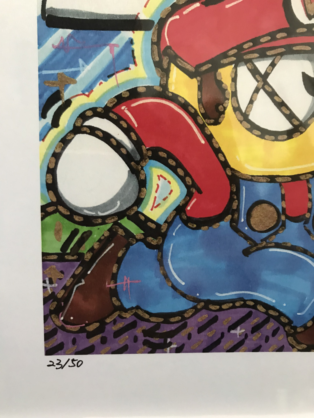 零元拍：歪歪亲笔签名 OWSON系列限量插画复制画《超级玛丽》，尺寸约22/22厘米，拍品不含镜框