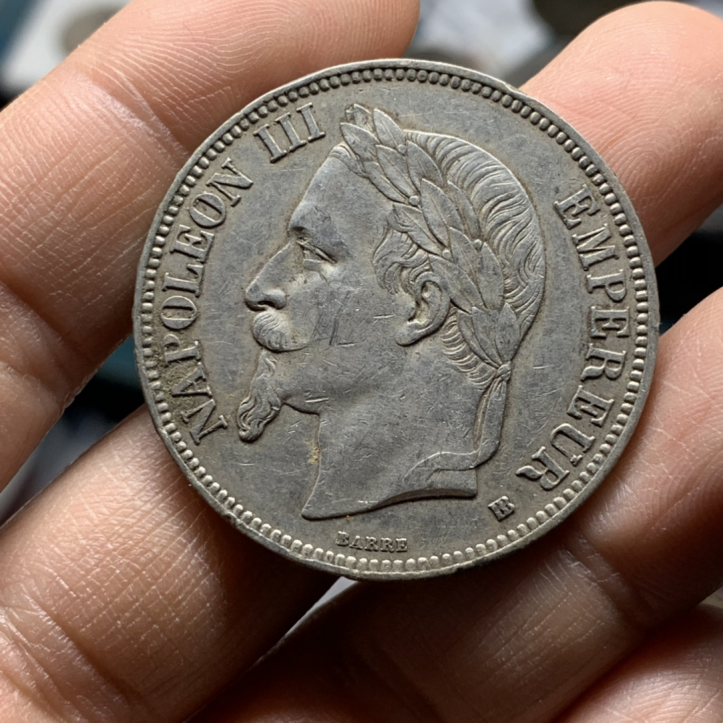 《竞宝斋》第30场-周日，周一，周二3场连拍（全场顺丰包邮） 法国 1868-BB年 拿破仑三世 5法郎 大银币 原味好品 AU状态