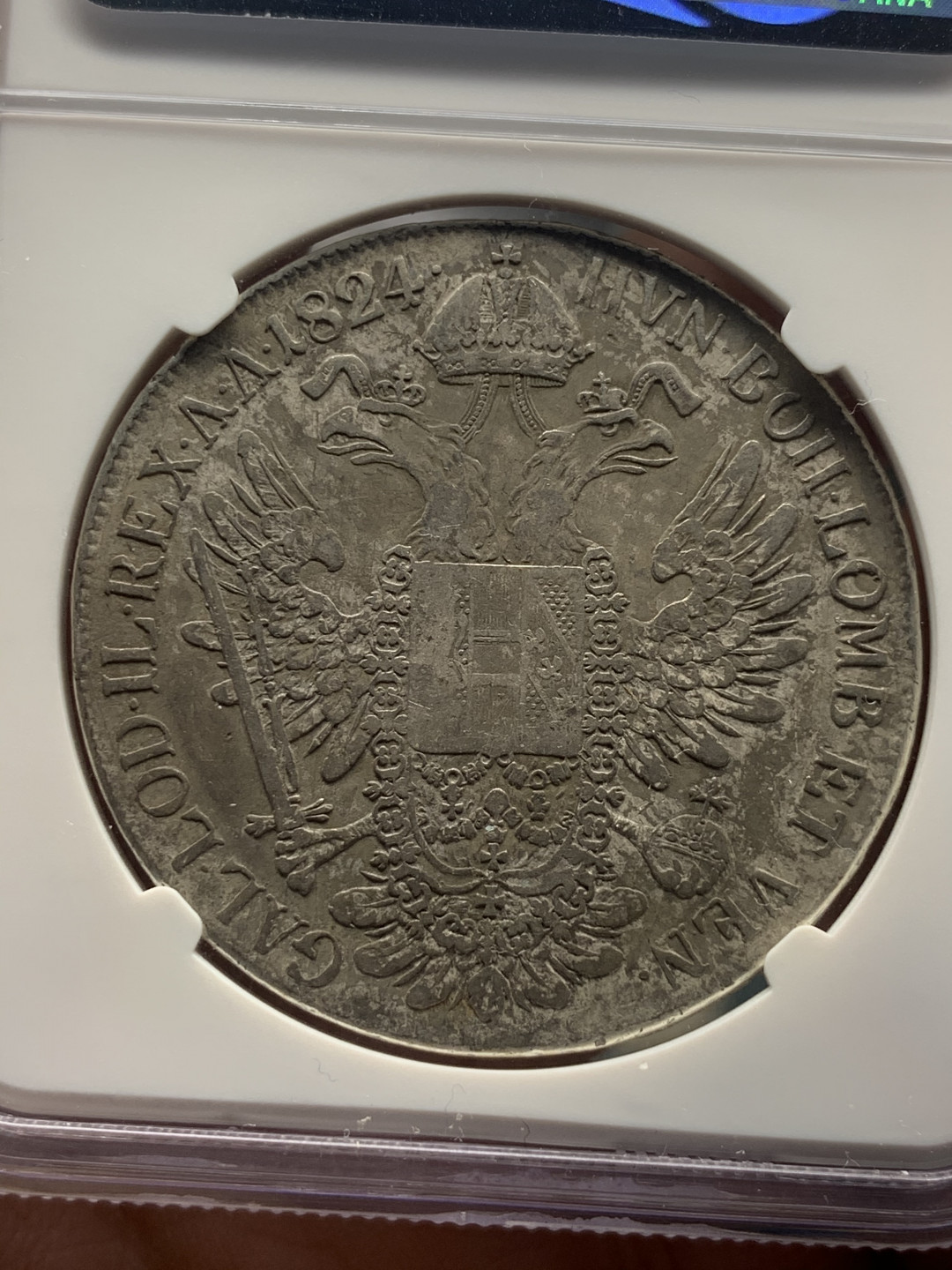 《竞宝斋》第30场-周日，周一，周二3场连拍（全场顺丰包邮） NGC-VFD 1824年奥地利帝国弗朗茨一世泰勒 早期长发版