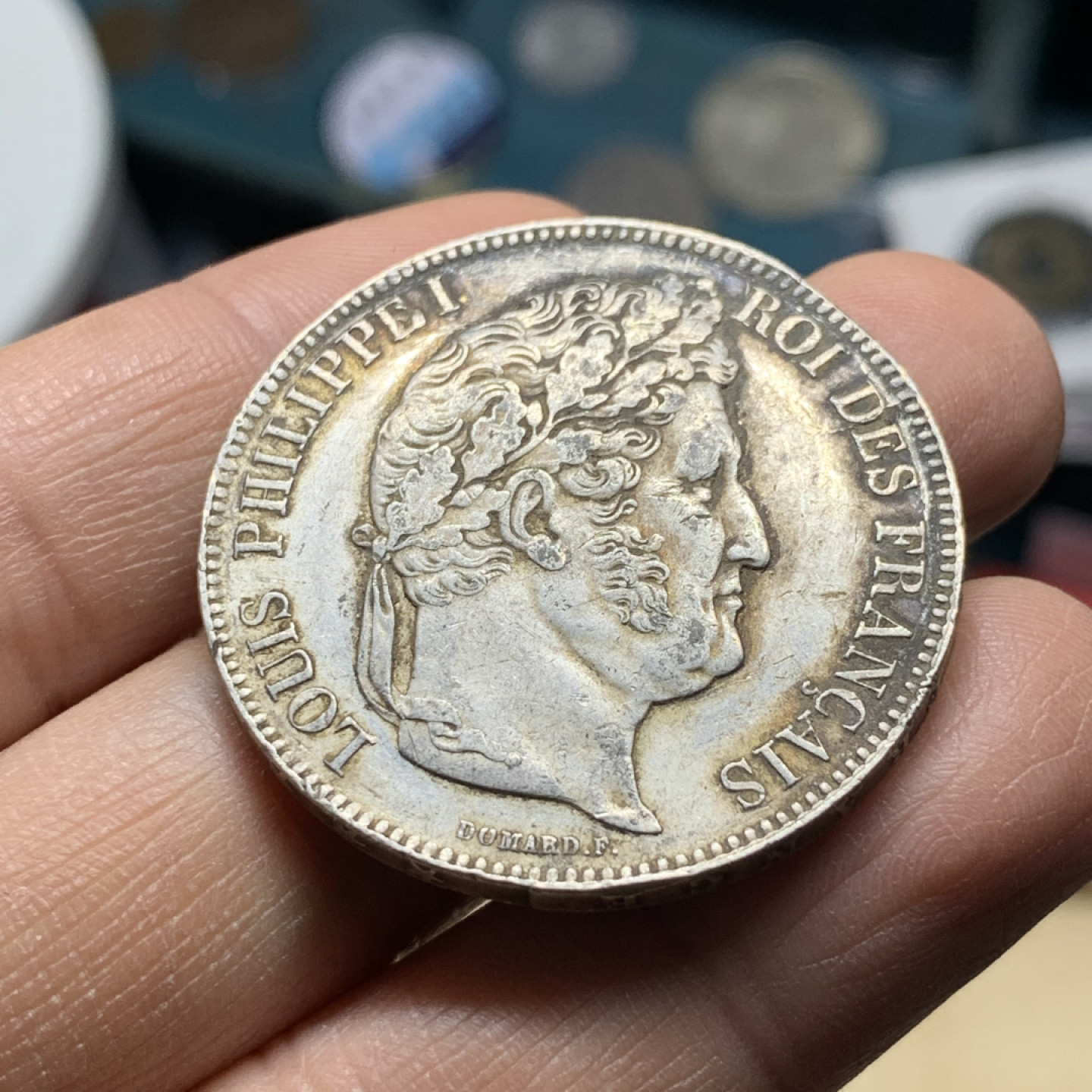 《竞宝斋》第30场-周日，周一，周二3场连拍（全场顺丰包邮） 法国 1843-W年 菲利普一世 5法郎 原味好品 大银币 月牙包浆 AU的状态