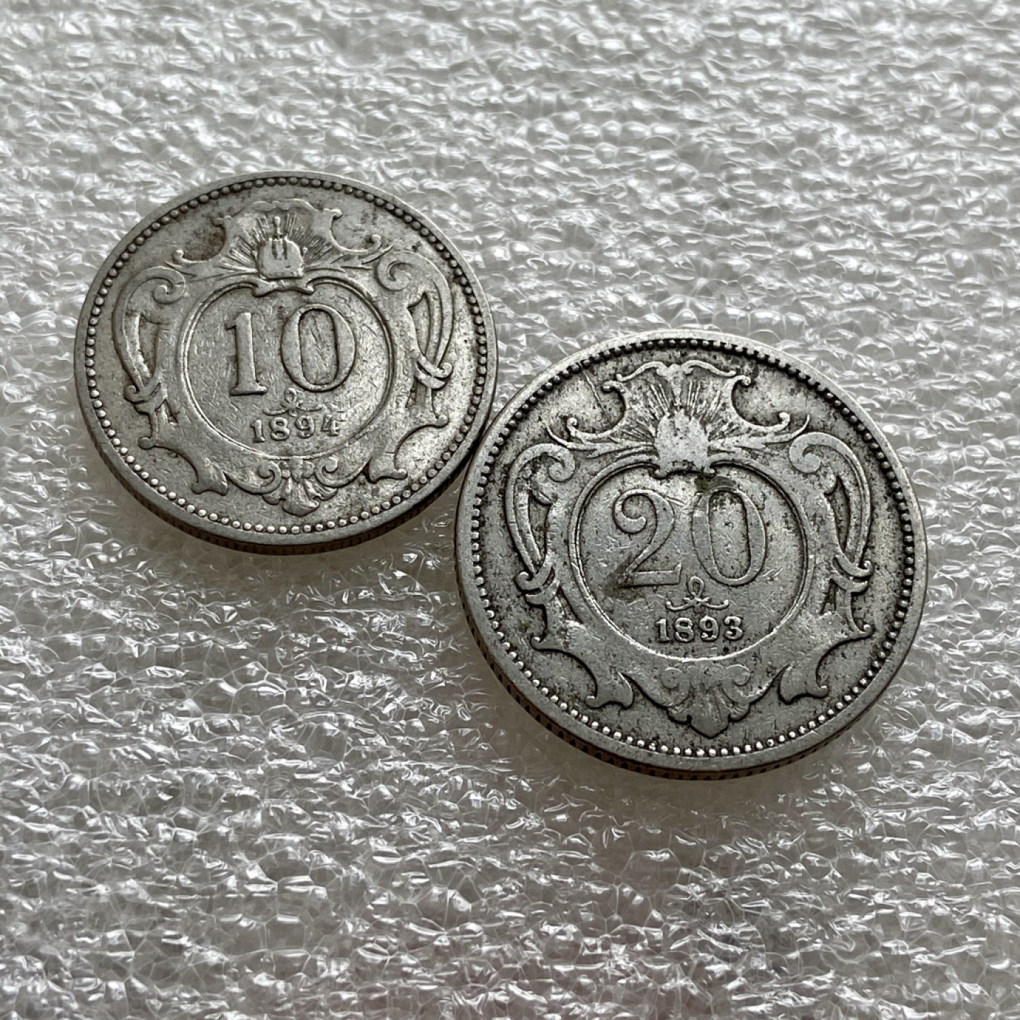 【Numismatist】第四场-0起拍-0佣金-包邮-世界硬币 奥匈1894-1895年10赫勒20赫勒两枚一组 双头鹰