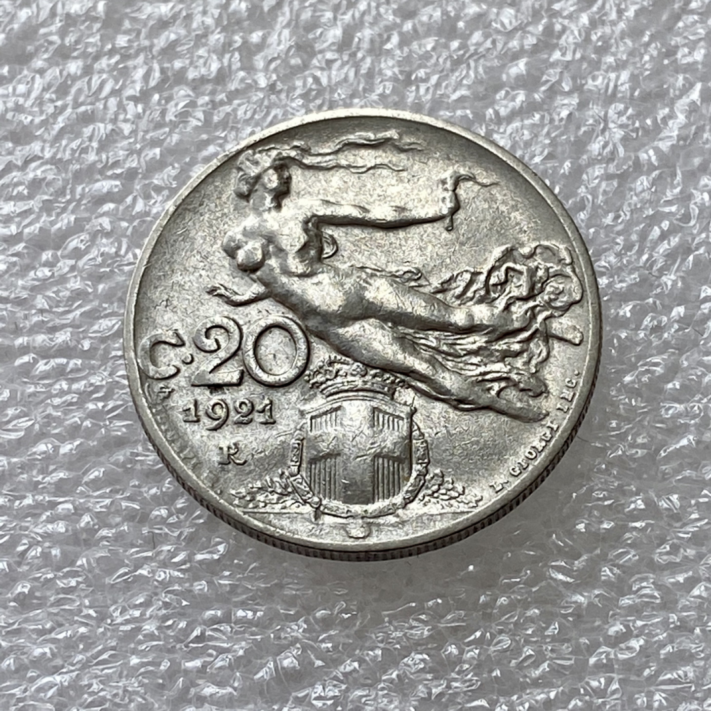 【Numismatist】第四场-0起拍-0佣金-包邮-世界硬币 意大利1921年20分 胜利女神维多利亚飞天 品相不错