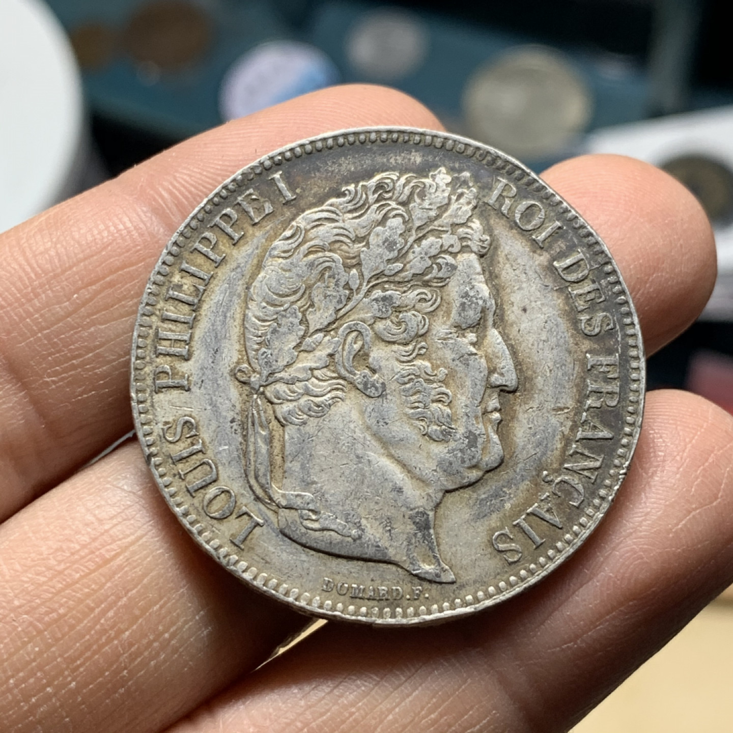 《竞宝斋》第30场-周日，周一，周二3场连拍（全场顺丰包邮） 法国 1843-W年 菲利普一世 5法郎 原味好品 大银币 月牙包浆 AU的状态