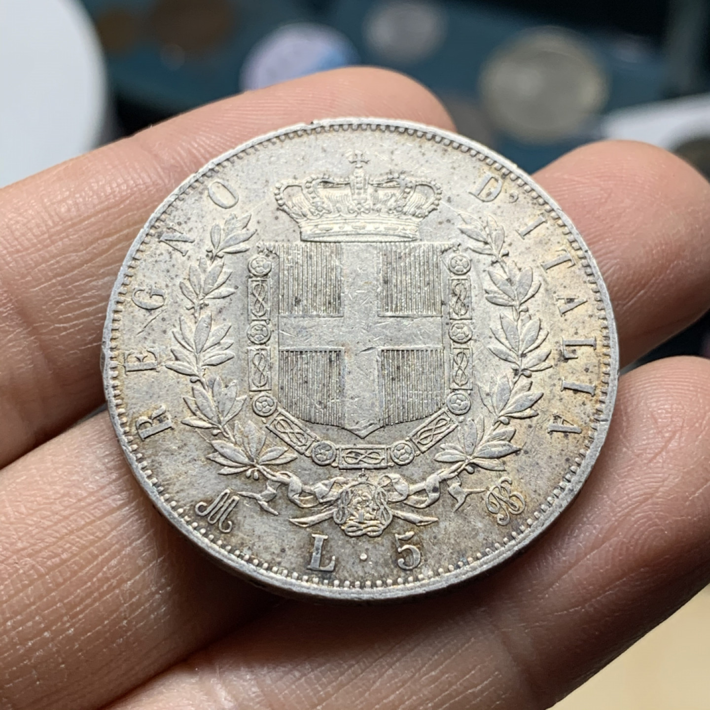 《竞宝斋》第30场-周日，周一，周二3场连拍（全场顺丰包邮） 意大利 1874年 伊曼纽尔二世 5里拉 大银币 原光好品