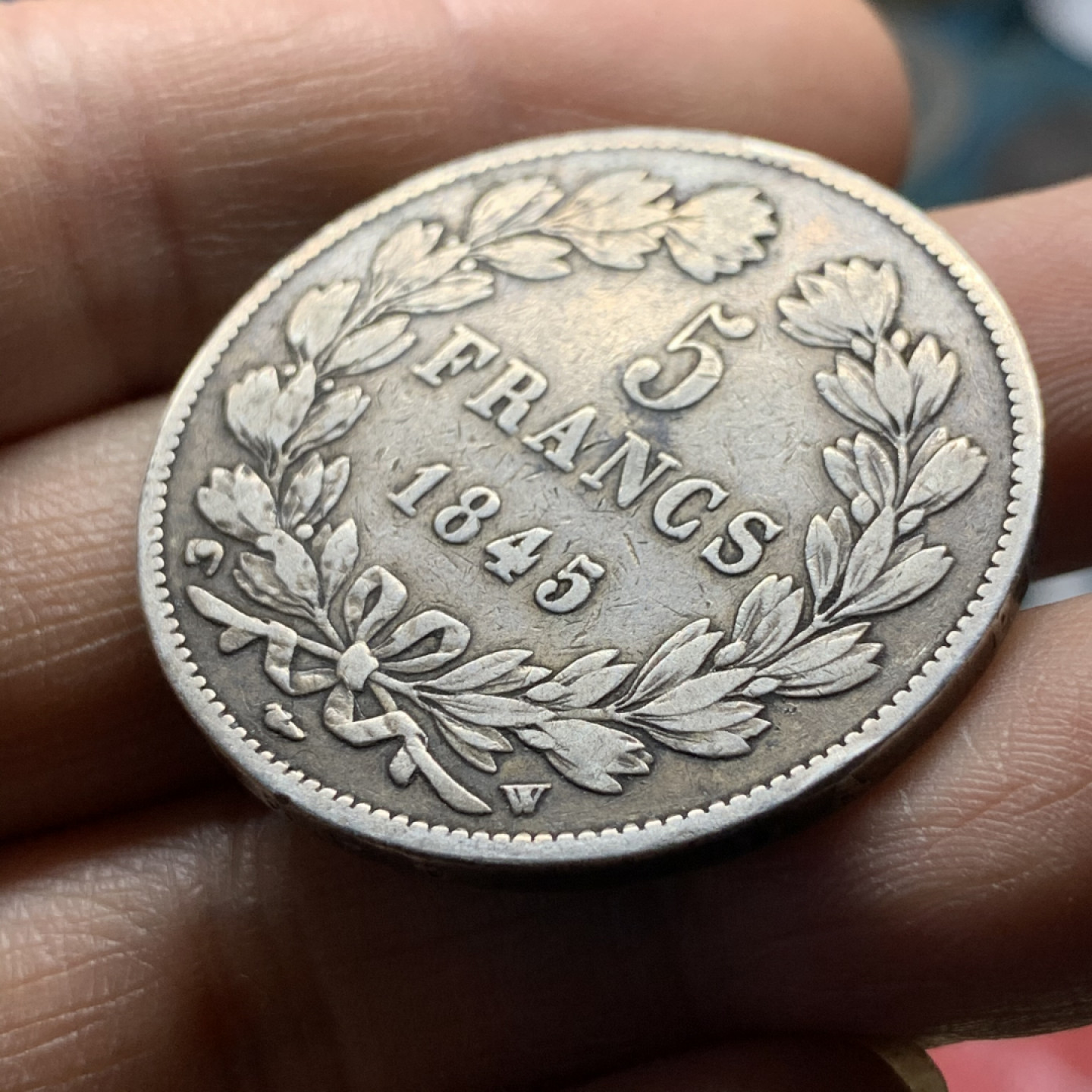 《竞宝斋》第30场-周日，周一，周二3场连拍（全场顺丰包邮） 法国 1845-W年 菲利普一世 5法郎 原味好品 银币 传世老包浆