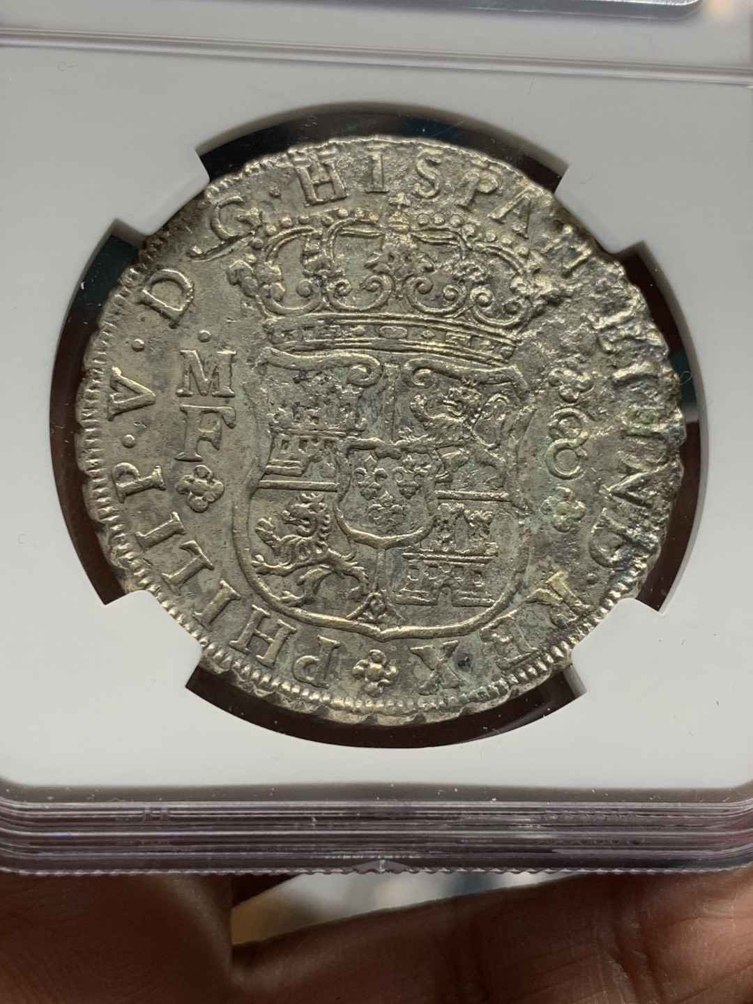 《竞宝斋》第30场-周日，周一，周二3场连拍（全场顺丰包邮） NGC-AU 墨西哥 1739年 菲利普五世 地球双柱 8R 沉船打捞打银币 