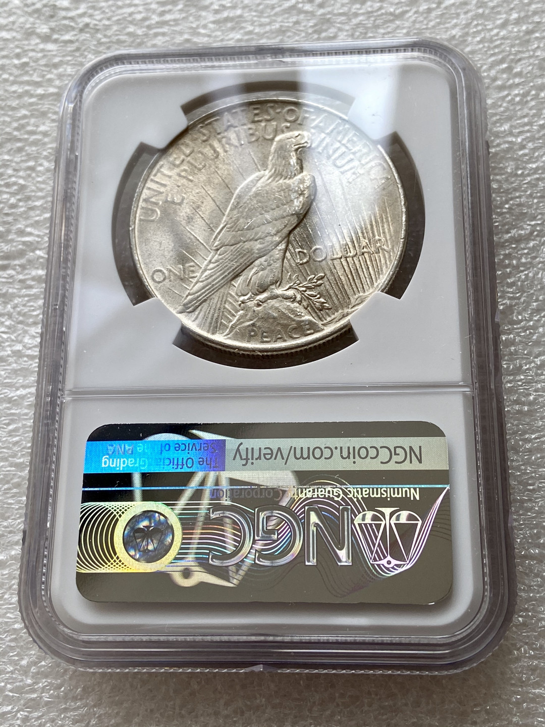 【Numismatist】第四场-0起拍-0佣金-包邮-世界硬币 美国1924年和平银币 NGC评级MS63分 美国本土百年纪念标签 少见 