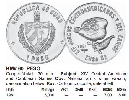 【Numismatist】第四场-0起拍-0佣金-包邮-世界硬币 古巴1981年1比索纪念币 恐龙宝宝 发行量仅5000