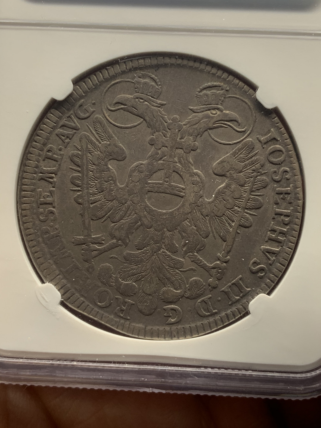 《竞宝斋》第30场-周日，周一，周二3场连拍（全场顺丰包邮） NGC-VF25 德国 纽伦堡 1765-SR 城市景观 双头鹰 约瑟夫二世 1泰勒 银币 深色包浆