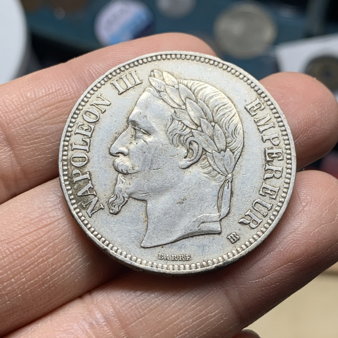 《竞宝斋》第30场-周日，周一，周二3场连拍（全场顺丰包邮） 法国 1868-BB年 拿破仑三世 5法郎 大银币 原味好品 AU状态