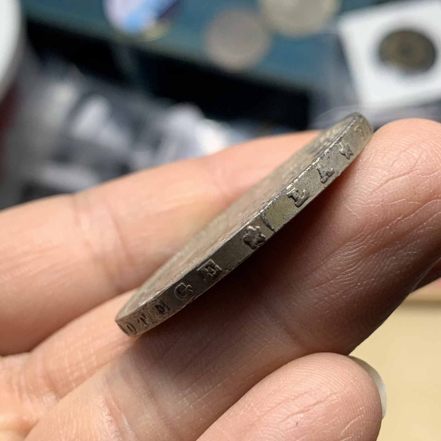 《竞宝斋》第30场-周日，周一，周二3场连拍（全场顺丰包邮） 西班牙 1871年 双柱 5比塞塔 银币 环彩包浆 非常漂亮