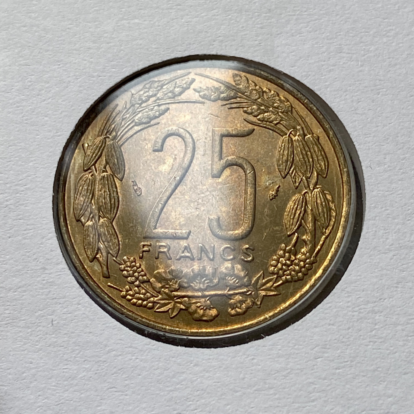 【Numismatist】第四场-0起拍-0佣金-包邮-世界硬币 法属中非1984年25法郎铜币 邮币封 硬币直径27.2mm 信封人物很非洲
