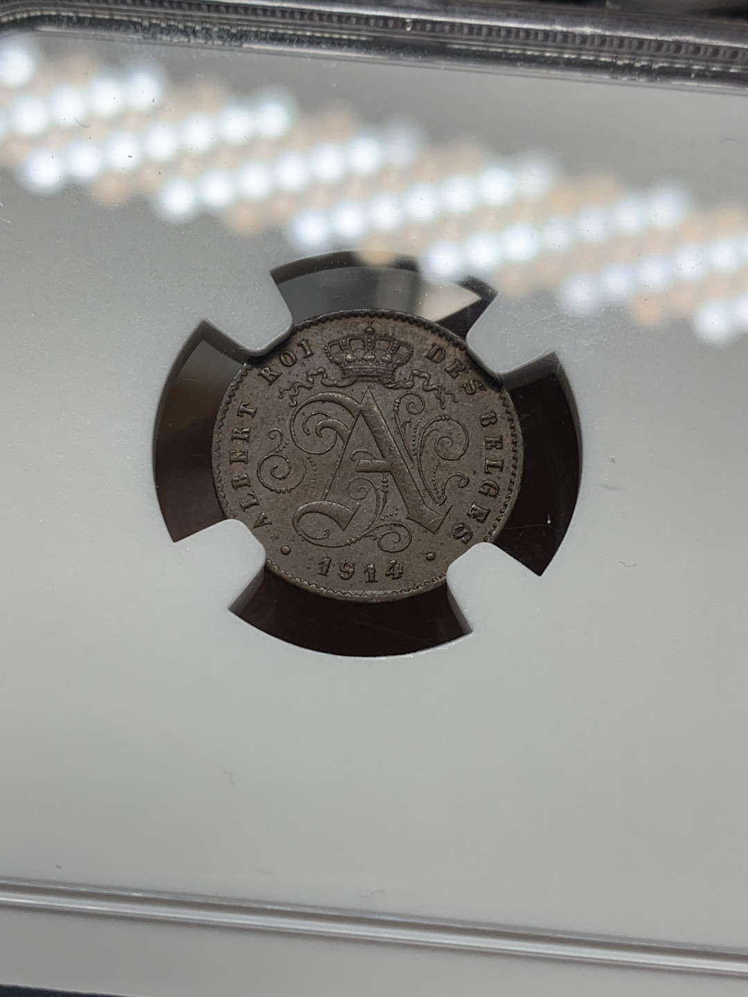 《竞宝斋》第30场-周日，周一，周二3场连拍（全场顺丰包邮） NGC-MS63 比利时 1914年 雄狮 原光1分 铜币 少见的辅币