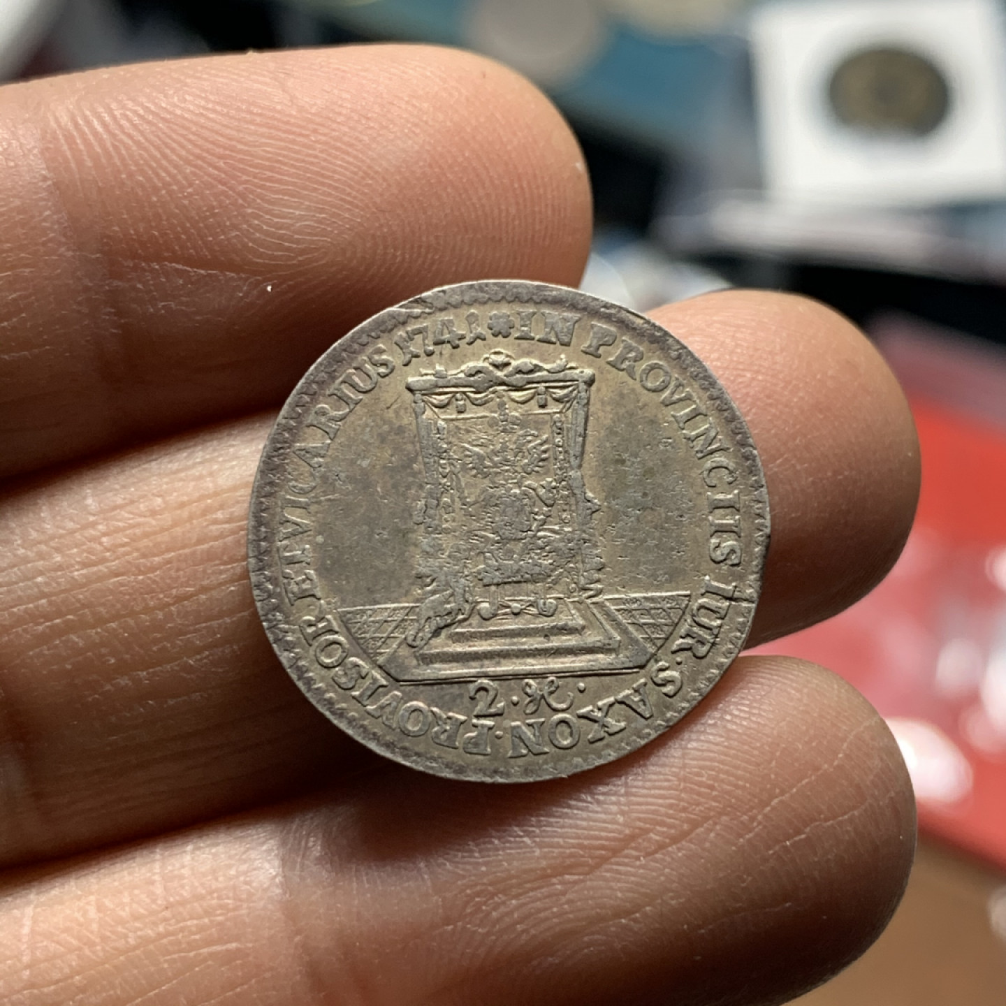 《竞宝斋》第30场-周日，周一，周二3场连拍（全场顺丰包邮） 德国 萨克森 1741年 选帝侯 1/12泰勒银币 22.9mm，3.2克