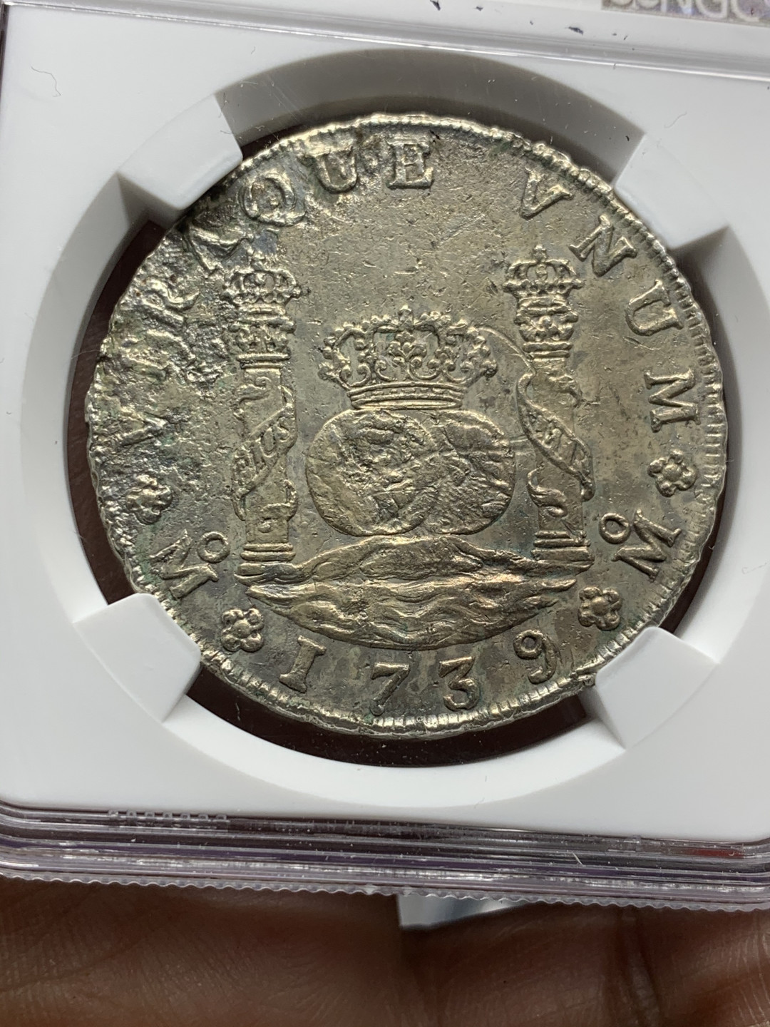 《竞宝斋》第30场-周日，周一，周二3场连拍（全场顺丰包邮） NGC-AU 墨西哥 1739年 菲利普五世 地球双柱 8R 沉船打捞打银币 