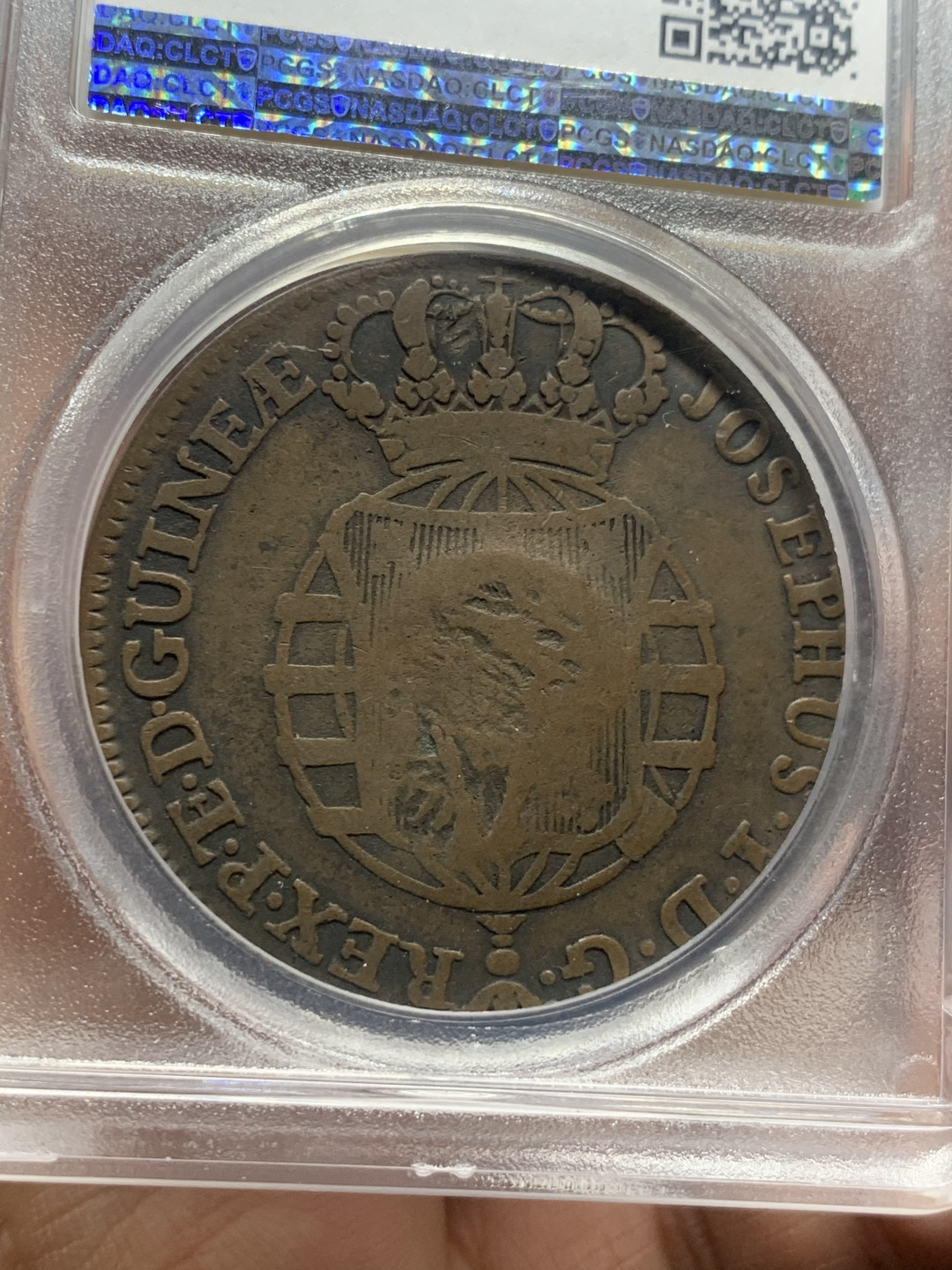 《竞宝斋》第30场-周日，周一，周二3场连拍（全场顺丰包邮） PCGS-VF20 葡属安哥拉 1837年（底板1770年）2马库塔 加盖大铜币