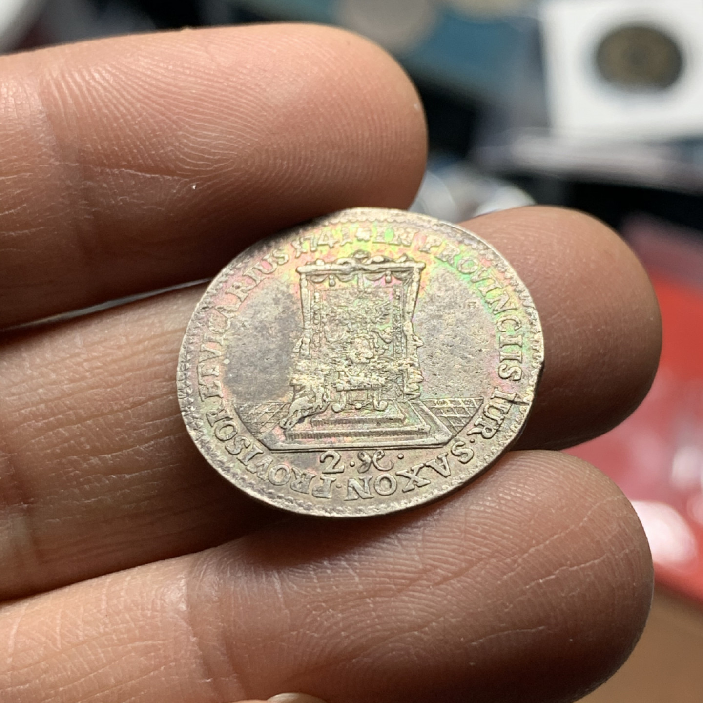 《竞宝斋》第30场-周日，周一，周二3场连拍（全场顺丰包邮） 德国 萨克森 1741年 选帝侯 1/12泰勒银币 22.9mm，3.2克