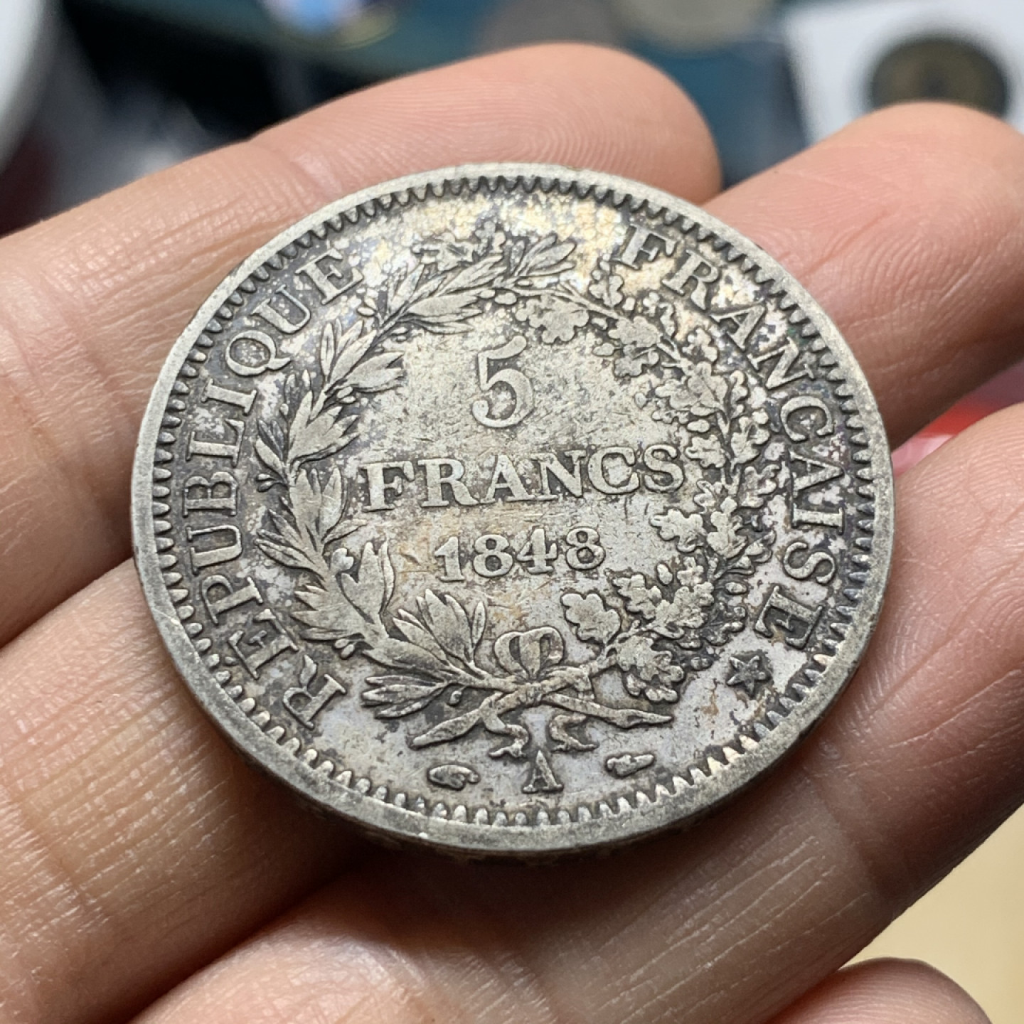 《竞宝斋》第30场-周日，周一，周二3场连拍（全场顺丰包邮） 法国 1848-A年 早期大力神 5法郎 大银币 原味好品