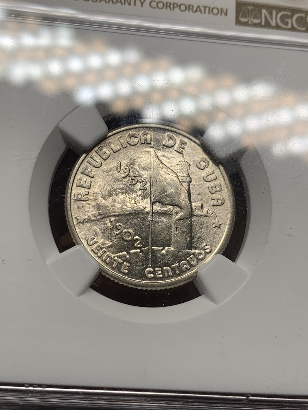 《竞宝斋》第30场-周日，周一，周二3场连拍（全场顺丰包邮） NGC-UNC 古巴 1952年 50周年纪念 20分银币 很好的光度 没给分可惜了