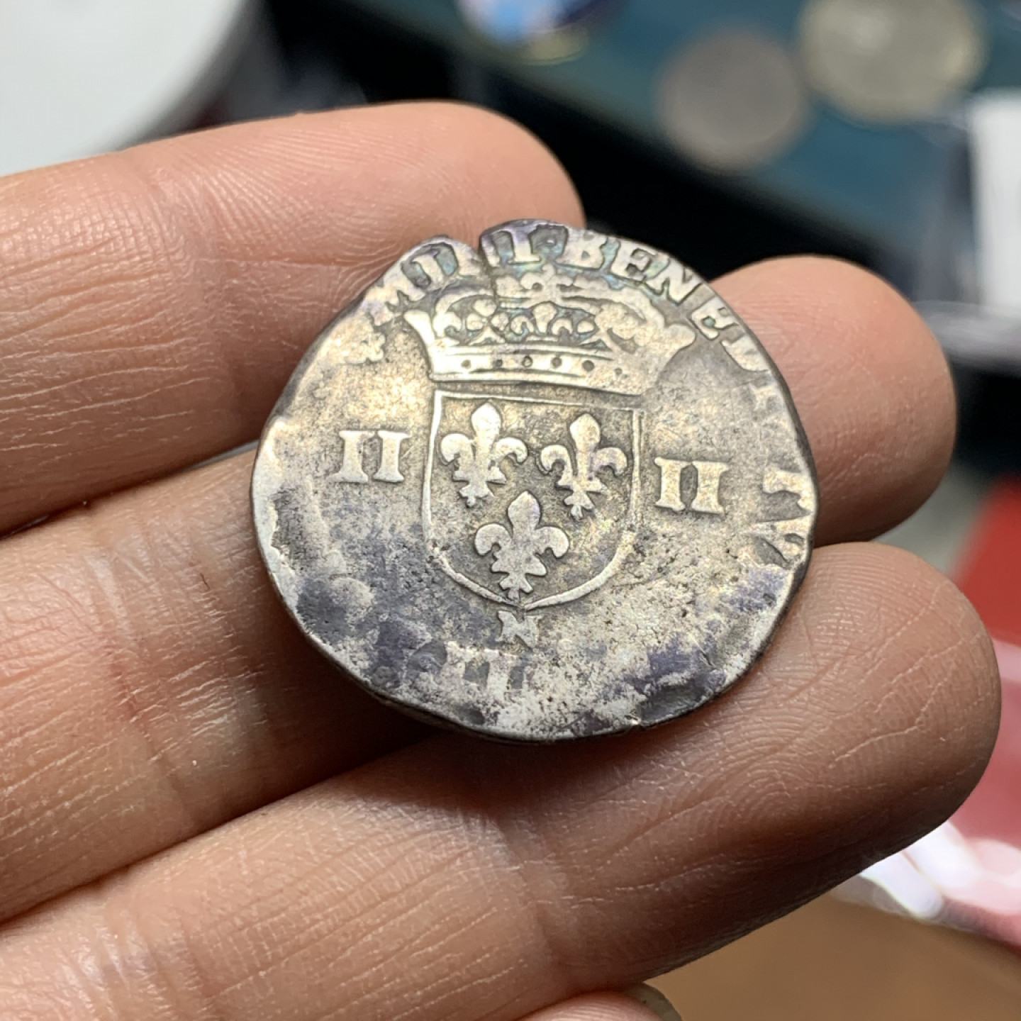 《竞宝斋》第30场-周日，周一，周二3场连拍（全场顺丰包邮） 法国 1603年 2法郎银币 历经400年的原味 30mm，9.3克 非常难得