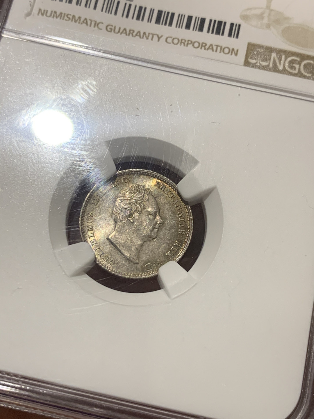 《竞宝斋》第30场-周日，周一，周二3场连拍（全场顺丰包邮） NGC-MS63+ 1836年英国威廉四世4便士银币 不列颠女神坐像版，主要用于英属圭亚那