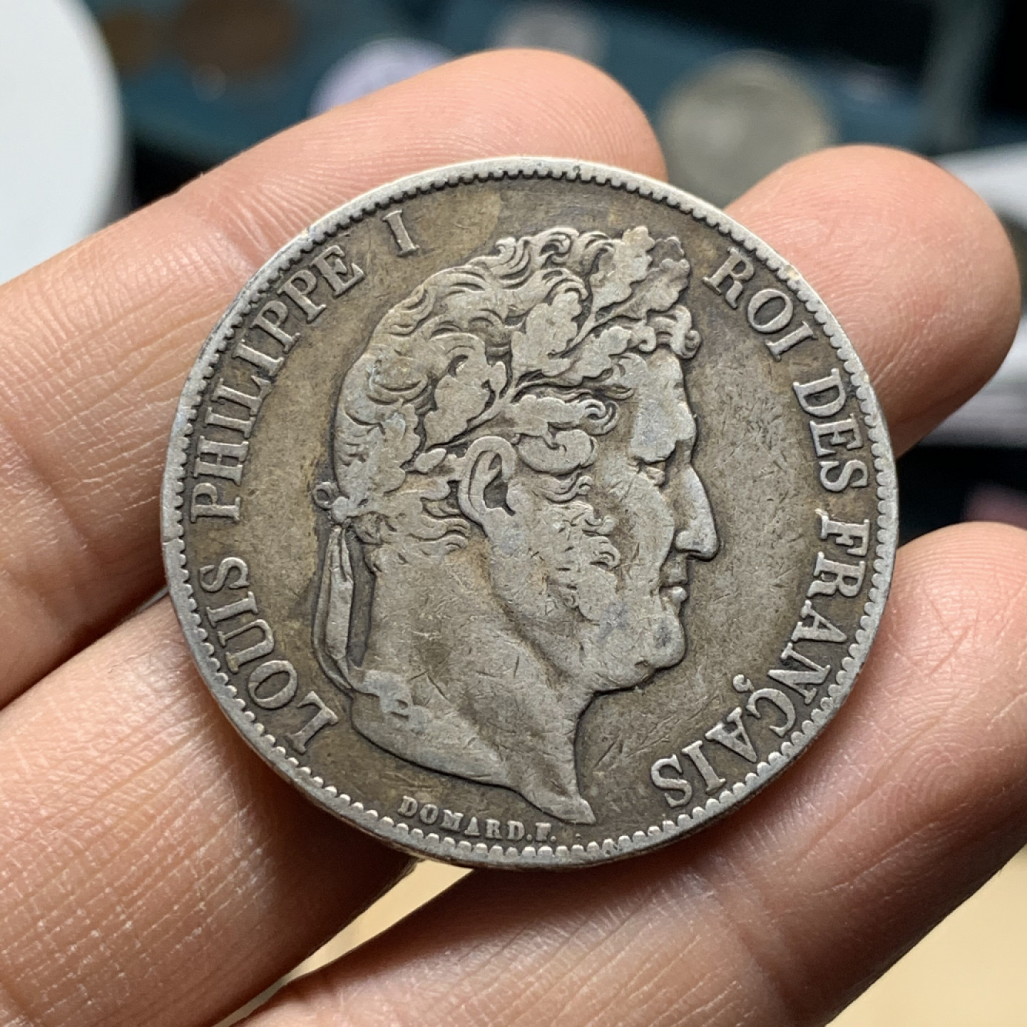 《竞宝斋》第30场-周日，周一，周二3场连拍（全场顺丰包邮） 法国 1845-W年 菲利普一世 5法郎 原味好品 银币 传世老包浆