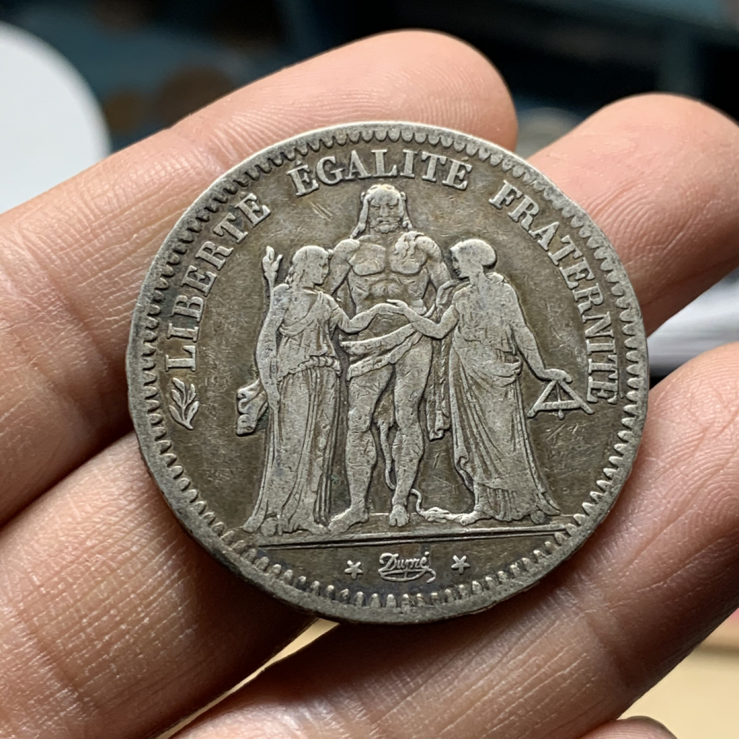 《竞宝斋》第30场-周日，周一，周二3场连拍（全场顺丰包邮） 法国 1848-A年 早期大力神 5法郎 大银币 原味好品