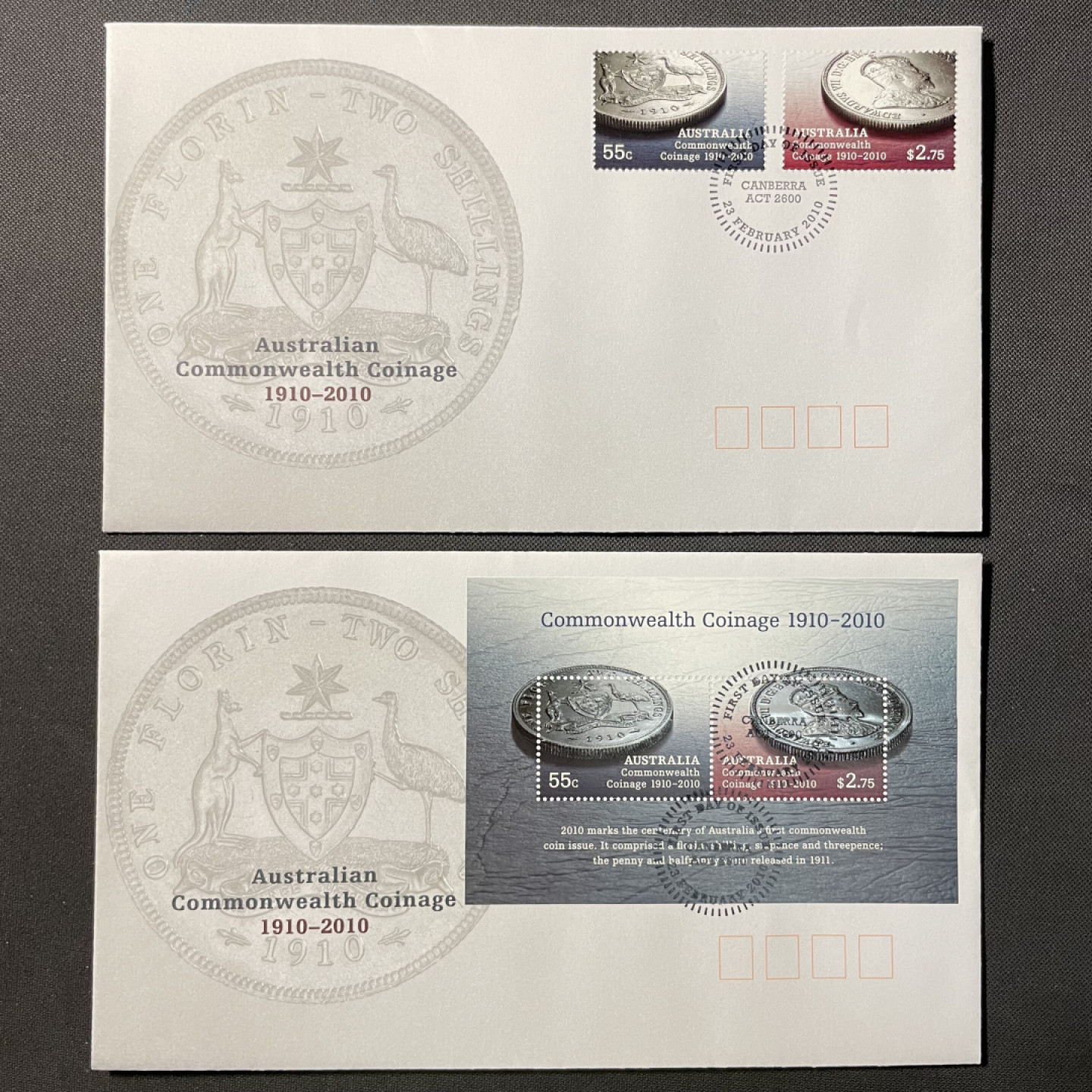 【澳大利亚】2010 联邦铸币百年纪念 套票和全张官封