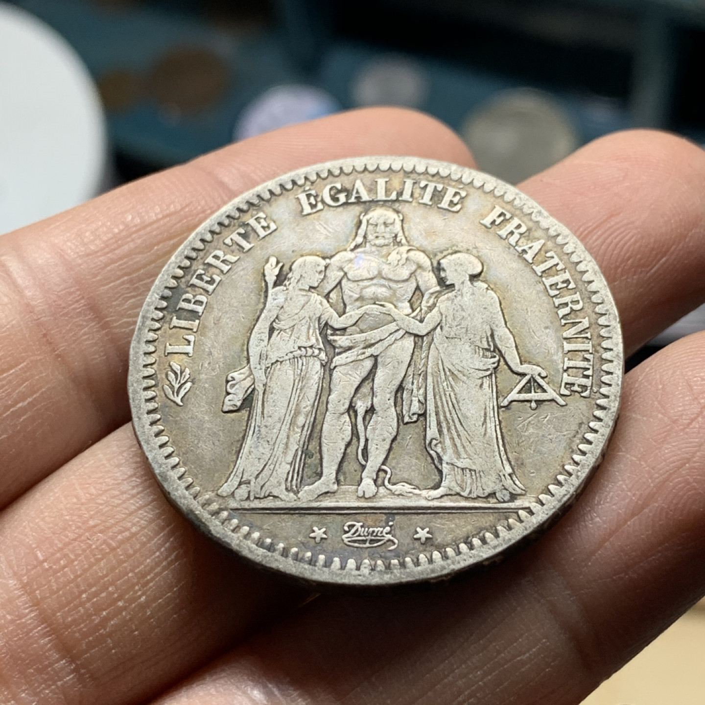 《竞宝斋》第30场-周日，周一，周二3场连拍（全场顺丰包邮） 法国 1848-A年 早期大力神 5法郎 大银币 原味好品