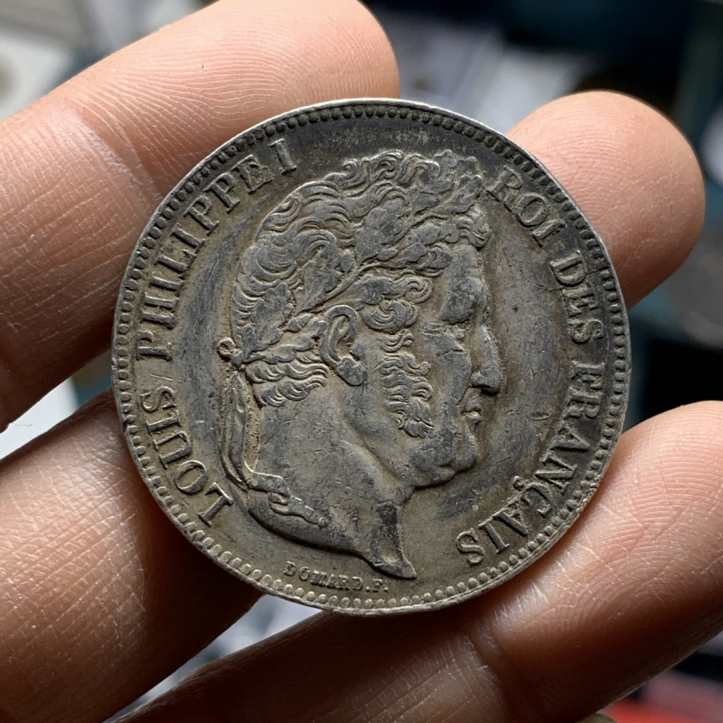 《竞宝斋》第30场-周日，周一，周二3场连拍（全场顺丰包邮） 法国 1843-W年 菲利普一世 5法郎 原味好品 大银币 月牙包浆 AU的状态