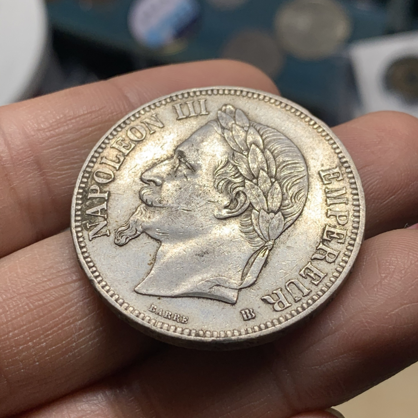 《竞宝斋》第30场-周日，周一，周二3场连拍（全场顺丰包邮） 法国 1868-BB年 拿破仑三世 5法郎 大银币 原味好品 AU状态