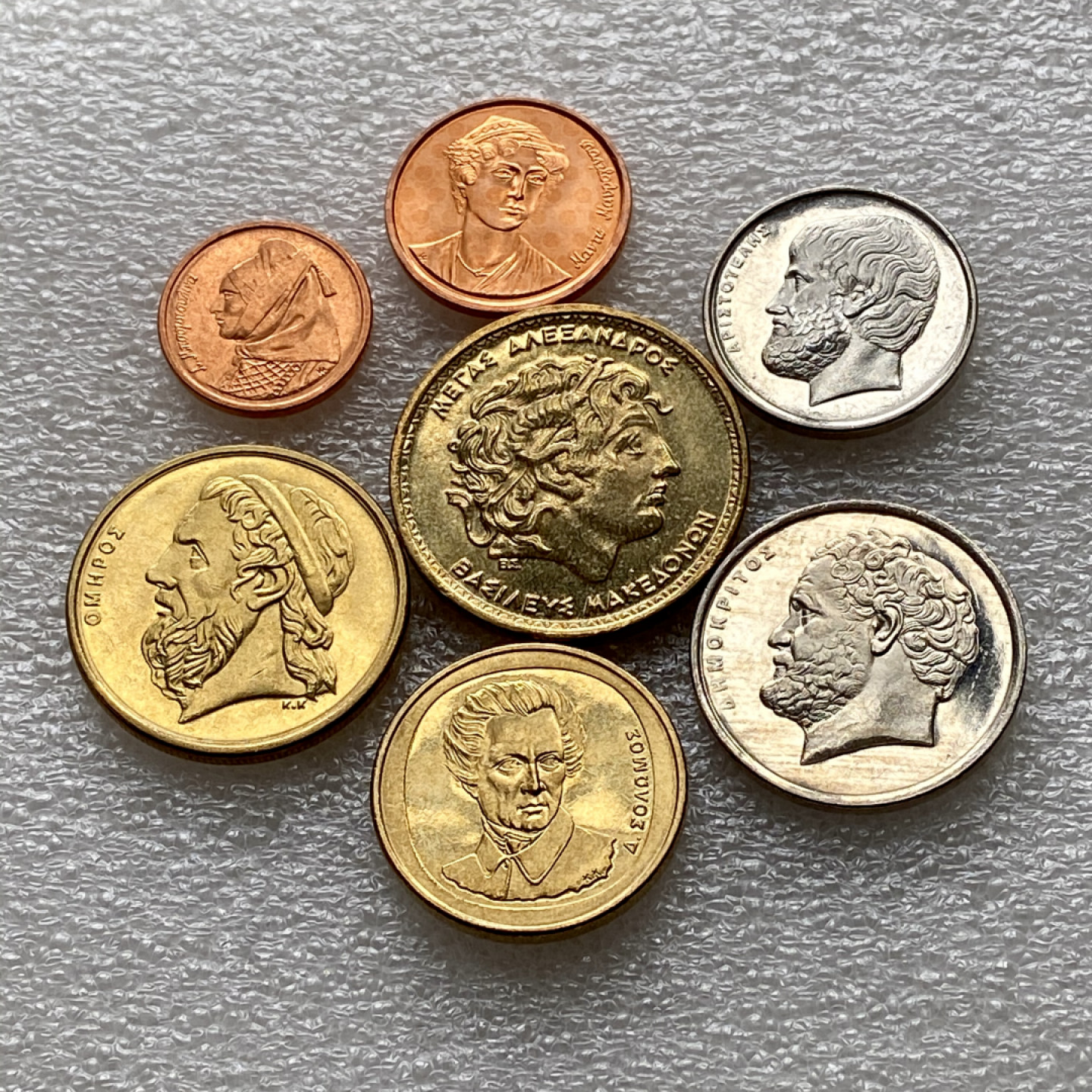 【Numismatist】第四场-0起拍-0佣金-包邮-世界硬币 希腊1-2-5-10-20-50-100德拉克马7枚 未流通品相 