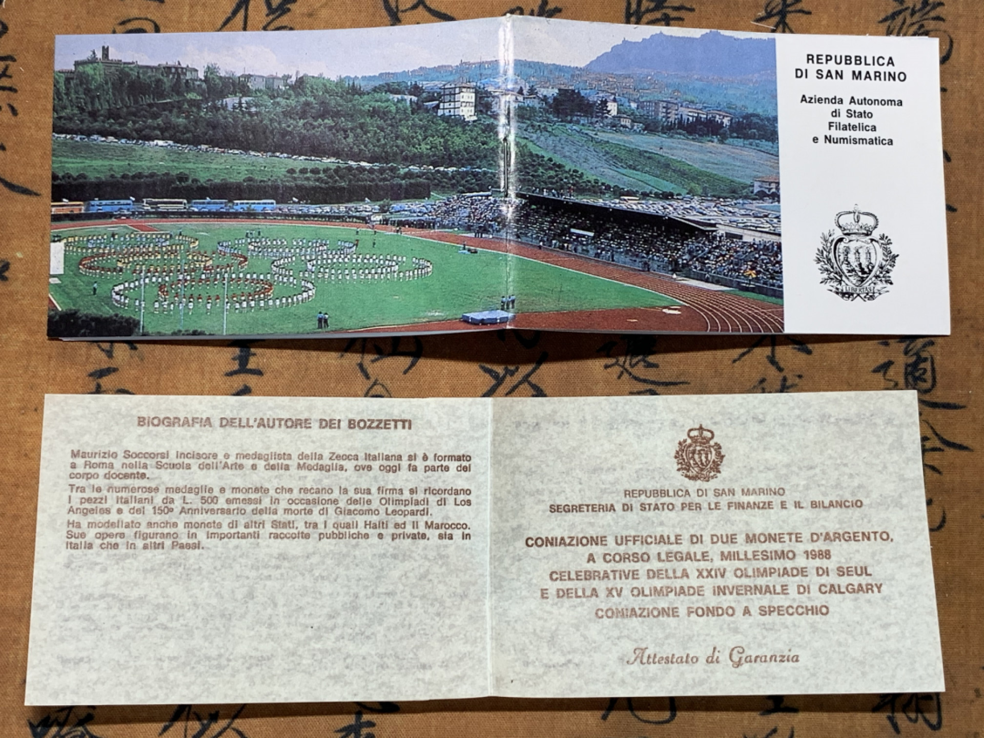 《竞宝斋》第30场-周日，周一，周二3场连拍（全场顺丰包邮） 原盒证书 圣马力诺 1988年冬奥会 500/1000里拉 精制PROOF银币一对 完美状态