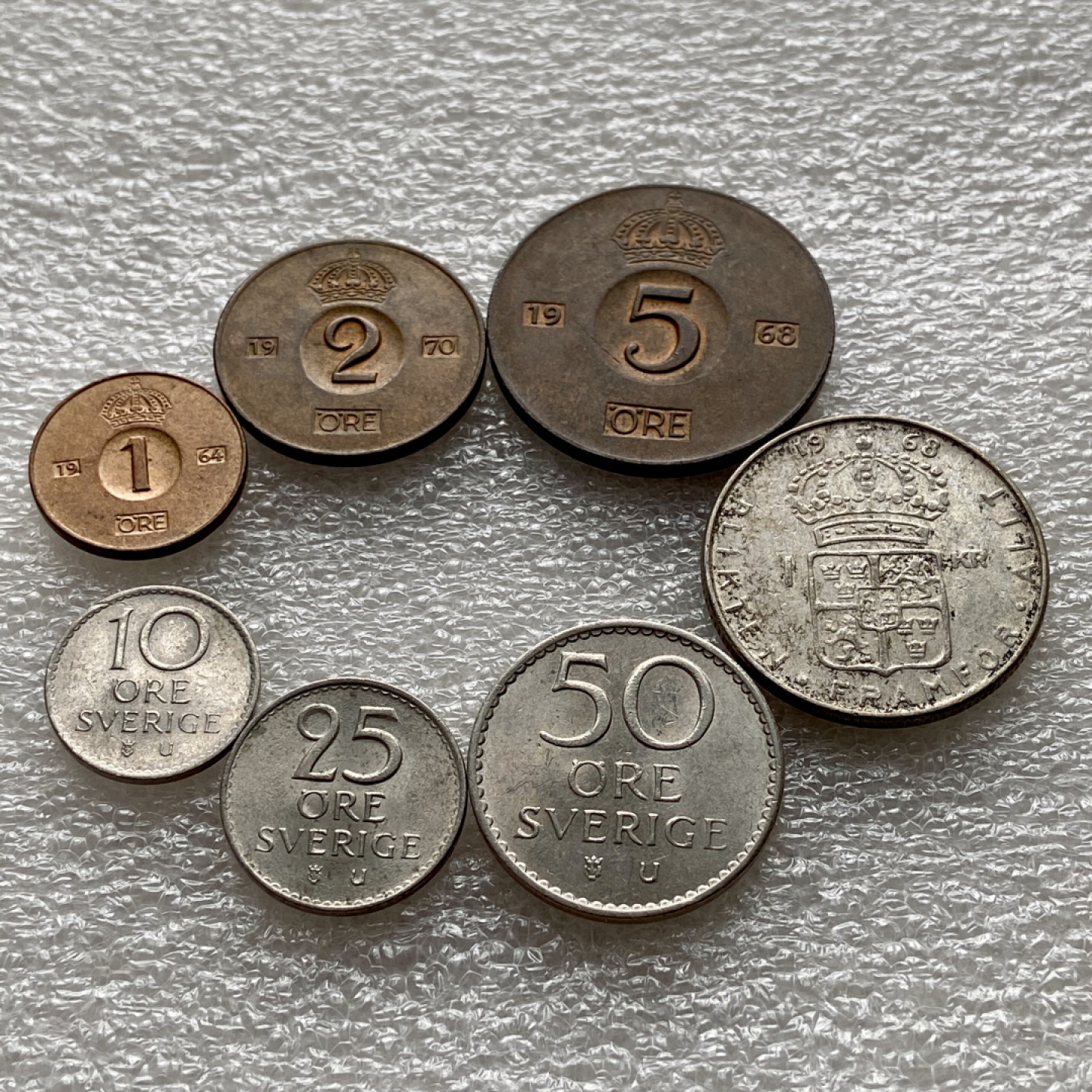 【Numismatist】第四场-0起拍-0佣金-包邮-世界硬币 瑞典1964-1970年古斯塔夫六世7枚一组 品相很不错