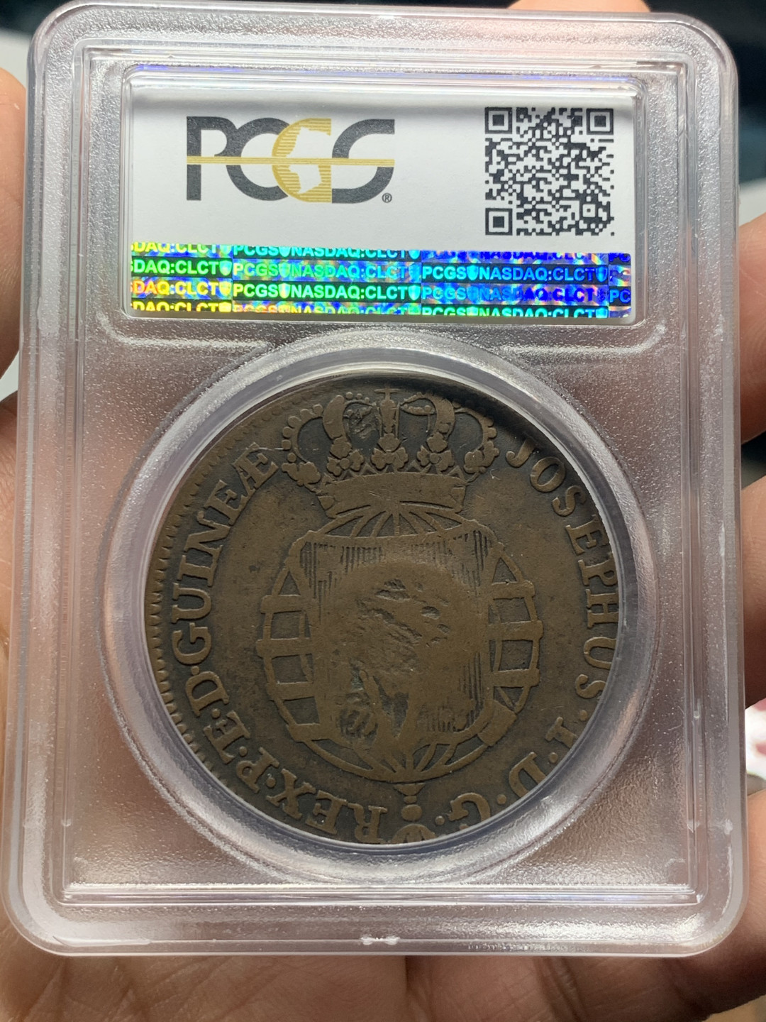 《竞宝斋》第30场-周日，周一，周二3场连拍（全场顺丰包邮） PCGS-VF20 葡属安哥拉 1837年（底板1770年）2马库塔 加盖大铜币