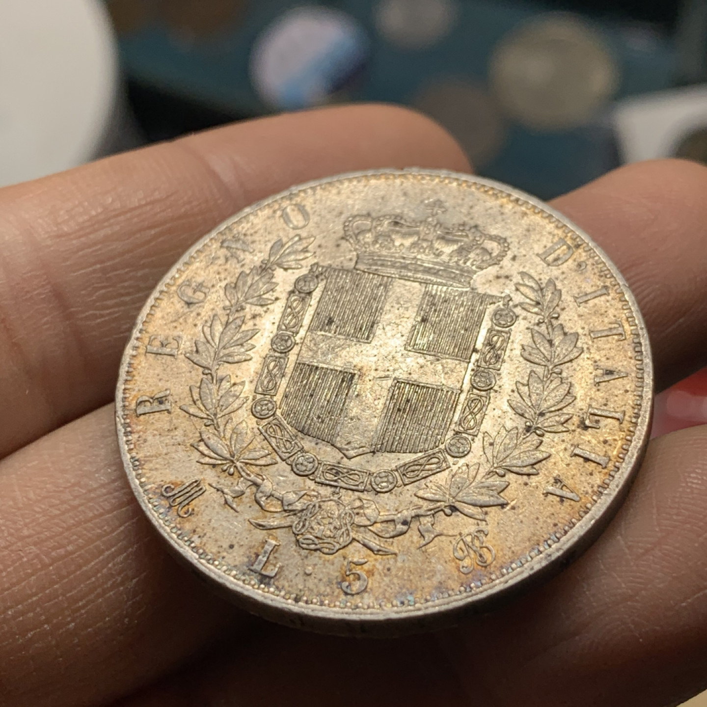 《竞宝斋》第30场-周日，周一，周二3场连拍（全场顺丰包邮） 意大利 1874年 伊曼纽尔二世 5里拉 大银币 原光好品