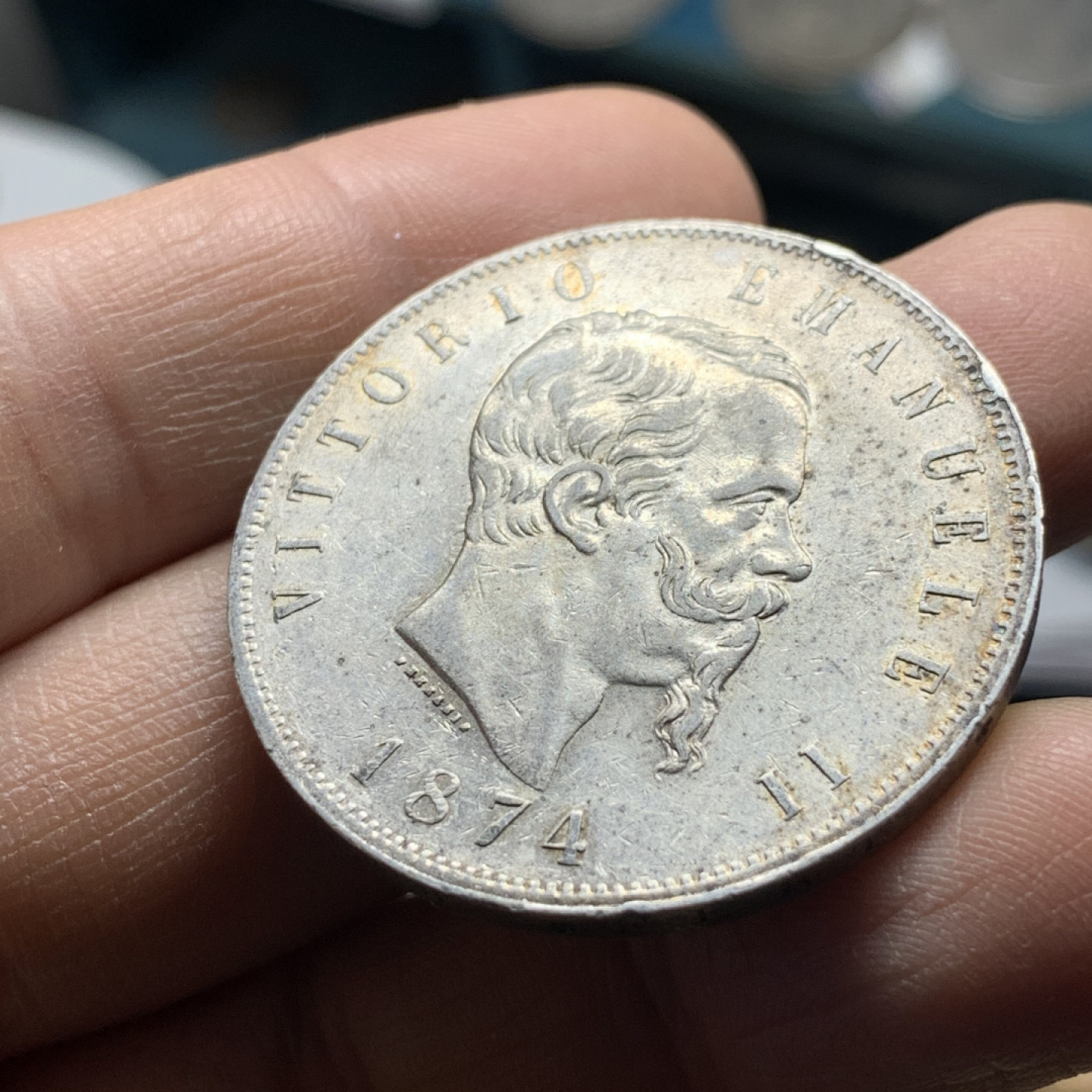 《竞宝斋》第30场-周日，周一，周二3场连拍（全场顺丰包邮） 意大利 1874年 伊曼纽尔二世 5里拉 大银币 原光好品